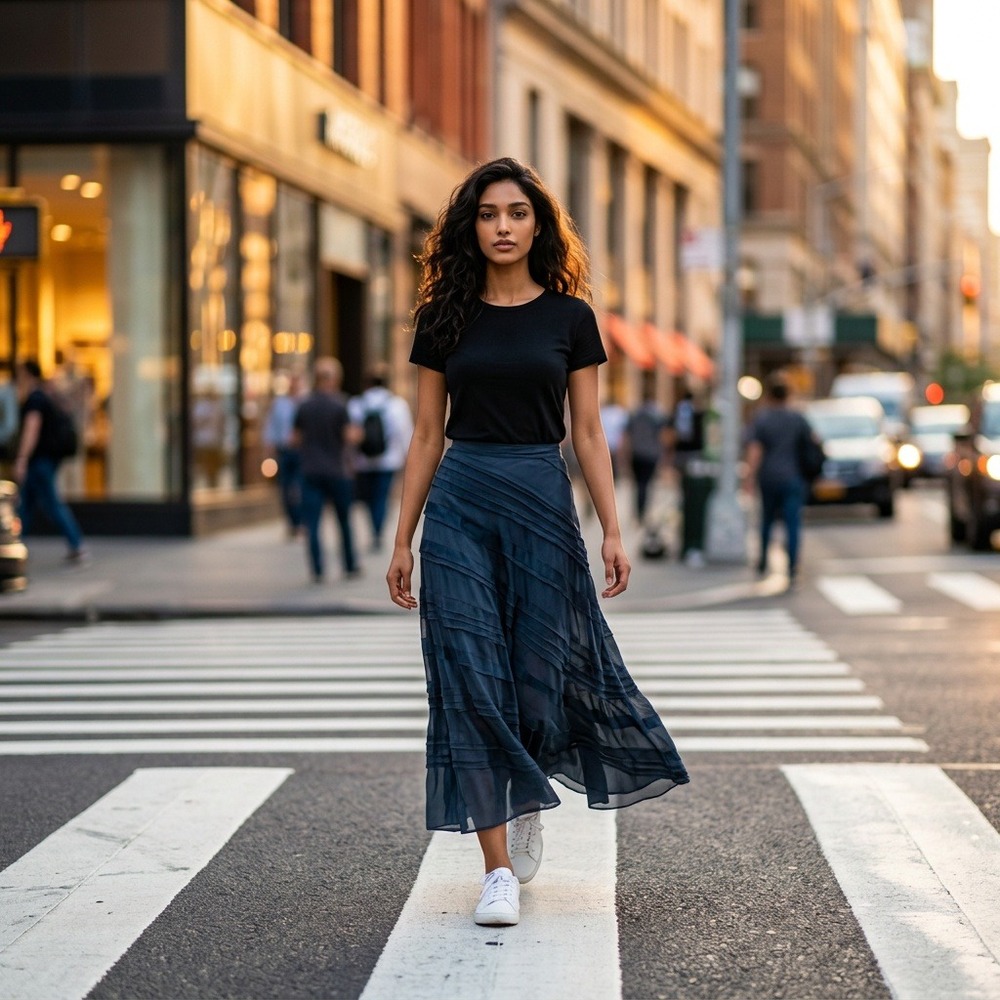Soft Surroundings Flare Maxi Skirt Blue Layered Stripes Southern Coastal Cowgirl